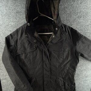 Barbour Millfire Winter Tartan Size 14 US Black Waxed Jacket Women Full Zip